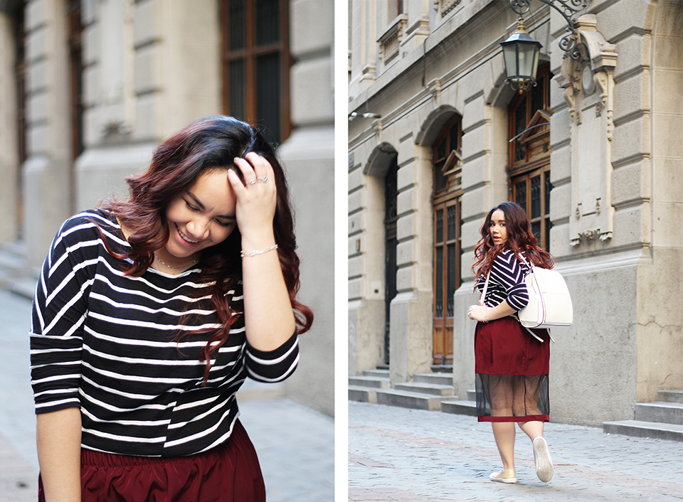 tiendas-paris-stripes-shirt-midi-skirt-golden-sneakers-forever21-backpack-blogger-mexicana