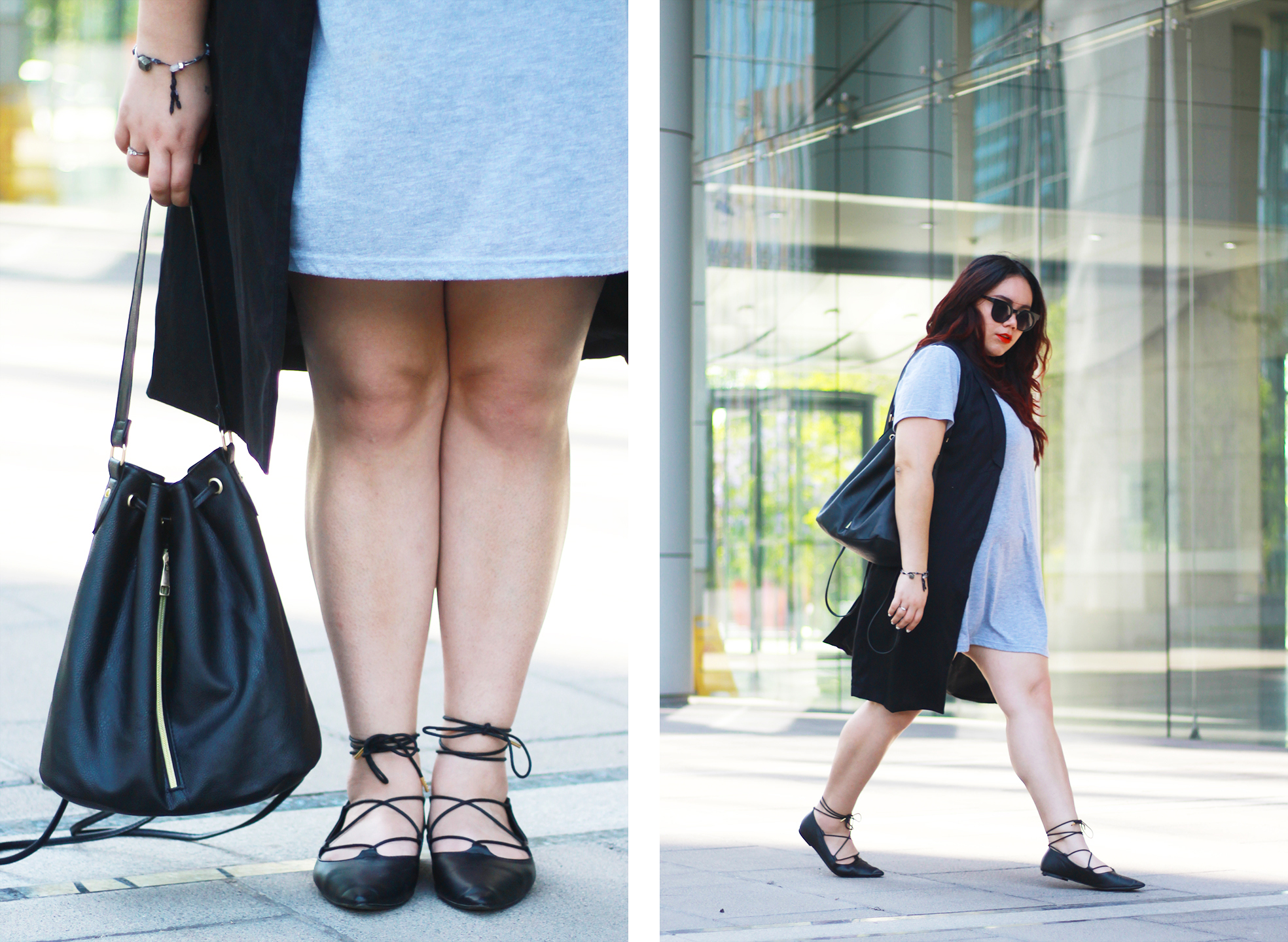 blogger-mexicana-lace-up-flats-bucket-bag-sleveless-blazer-gray-dress