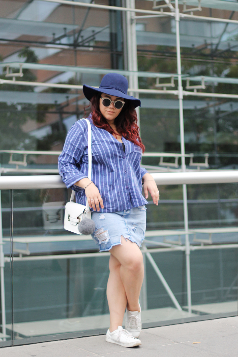 fashion-blogger-denim-skirt-forever21-yoins-blue-hat-lookchic-quay sunglasses-mexican-ripped-stripes