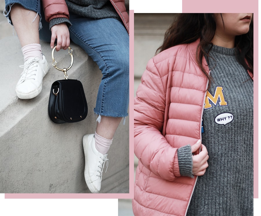Millennial pink - hoop purse handbag - pink and gray - golden strokes 