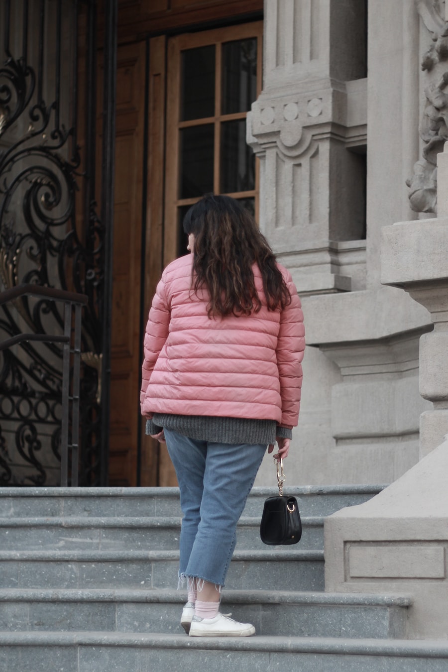 Millennial pink - hoop purse handbag - pink and gray - golden strokes