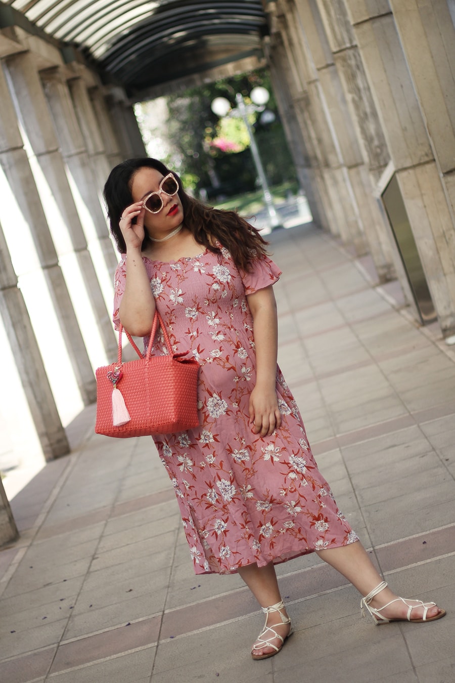 summer pink off the shoulders maxidress curvy outfit golden strokes