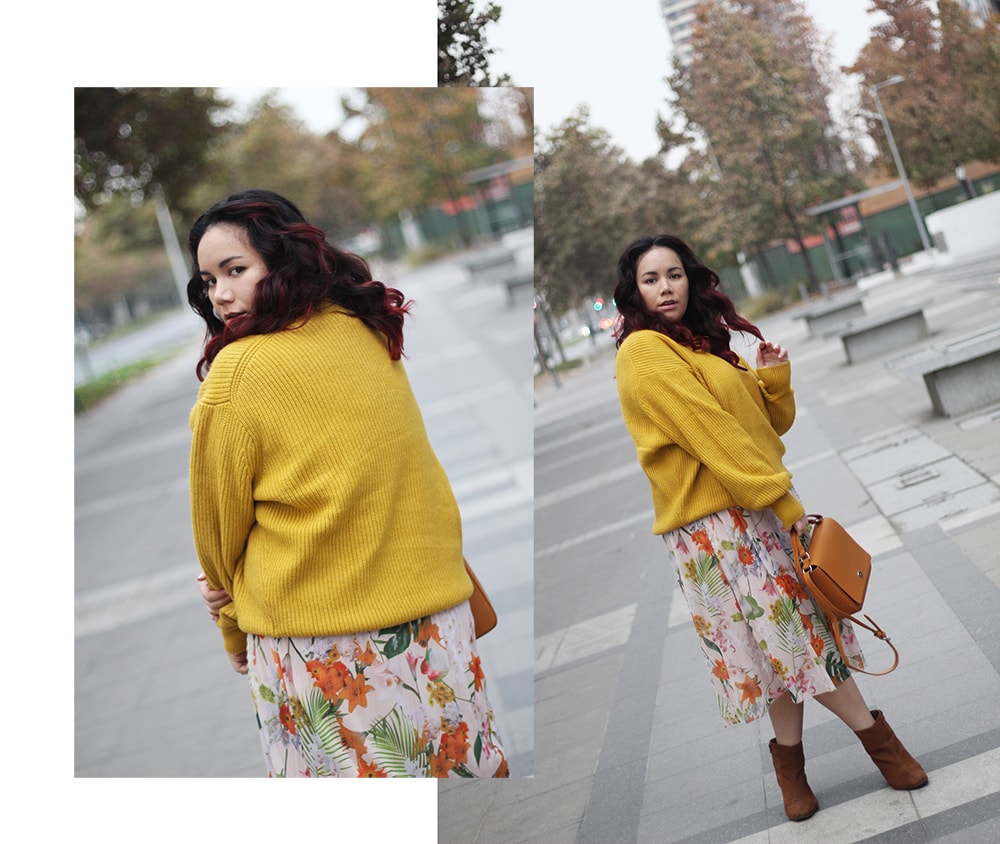 colorful outfit for winter long skirt sweater vestido con sueter invierno colores