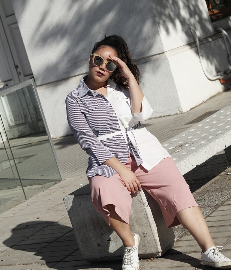 Pink culottes and a shirt for mid season